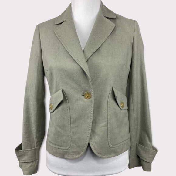 Talbots Women's NWT Green Linen One Button Business Casual Blazer‎ Size 6P/C35 - Picture 1 of 7